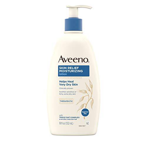 Aveeno Skin Relief Moisturizing Lotion for Very Dry Skin with Soothing Triple Oat & Shea Butter Formula, Dimethicone Skin Protectant Helps Heal Itchy, Dry Skin, Fragrance-Free, 18 fl. oz