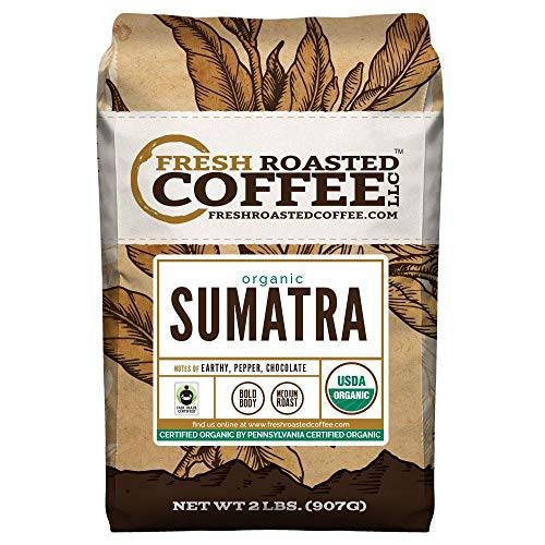 Fresh Roasted Coffee, Organic Sumatra, 5 lb (80 oz), Medium Roast, Fair Trade Kosher RFA, Whole Bean