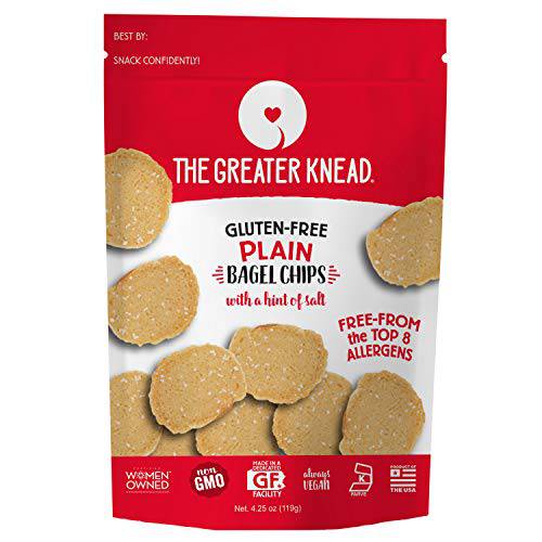 Greater Knead Gluten Free Bagel Chips - Plain, Vegan, non-GMO, Free of Wheat, Nuts, Soy, Peanuts, Tree Nuts (2 Bags)