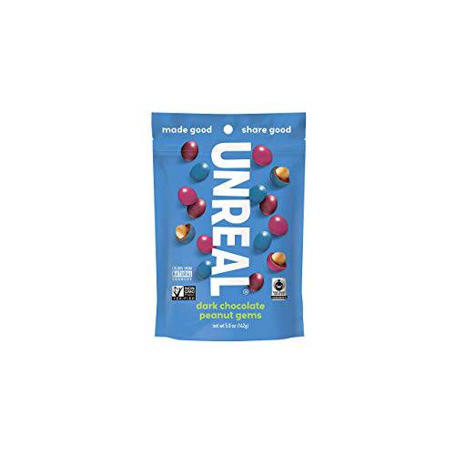 UNREAL Dark Chocolate Peanut Gems - Certified Vegan Fair Trade, Non-GMO - Made with Gluten Free Ingredients and Colors from Nature - No Sugar Alcohols or Soy - 6 Bags