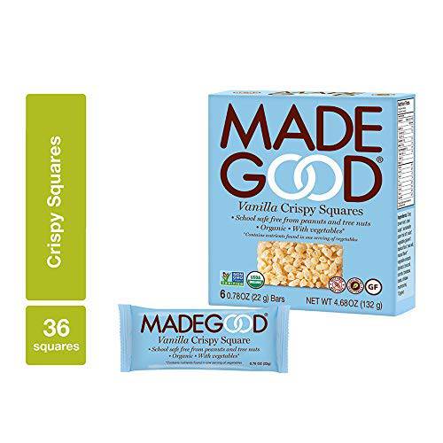 Made Good Vanilla Crispy Squares, 6 Pack (36 count) Crunchy Rice with Smooth Rich Vanilla Contains Nutrients of One Full Serving of Vegetables Gluten-Free, Nut-Free, Organic, Vegan, Non-GMO Treat