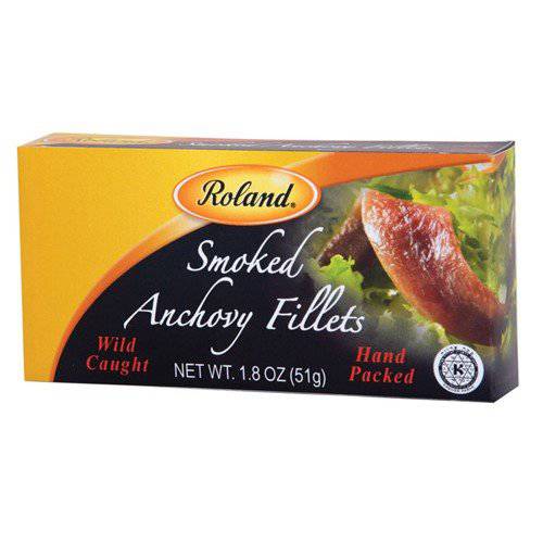 Roland Foods Smoked Anchovy Fillets Packed in Sunflower Oil, Wild Caught from Spain, 1.8-Ounce Tin