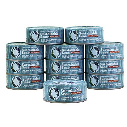 Sustainable Seas, Chunk Albacore Tuna in Water, No Salt Added, 5 Ounce, 3rd party mercury tested, 100% sustainably caught (Pack of 12)
