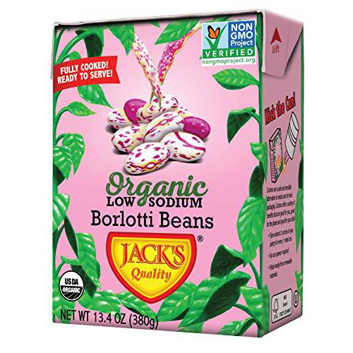 Jack’s | Organic Borlotti Beans 13.4 oz. | Italian Kidney Bean | Filled with Protein & Fiber, Low Sodium & Non GMO | (8-PACK)