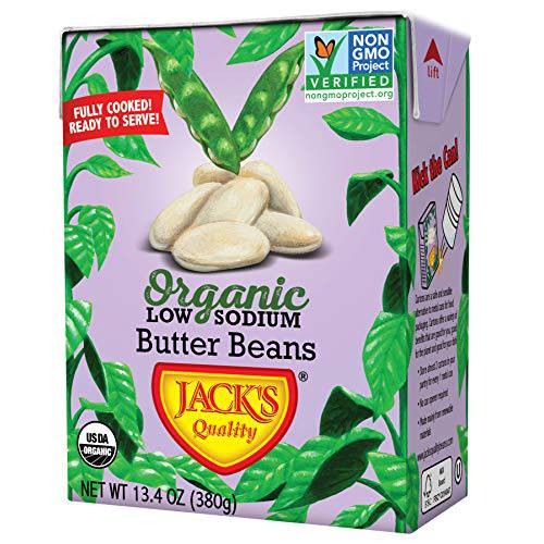 Jack’s | Organic White Butter Beans 13.4 oz. | Filled with Protein & Fiber, Low Sodium & Non-GMO | (8 PACK)