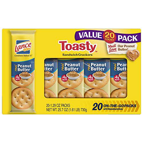 Lance Sandwich Crackers, Toasty Peanut Butter, 20 Individually Wrapped Packs, 6 Sandwiches Each (Pack of 6)