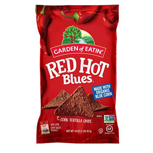 Garden of Eatin’ Tortilla Chips, Red Hot Blues, Sea Salt, 16 oz. (Pack of 12) (Packaging May Vary)