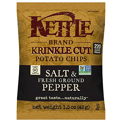 Kettle Brand Potato Chips, Krinkle Cut, Salt & Fresh Ground Pepper Kettle Chips, 1.5 Oz (Pack of 24)