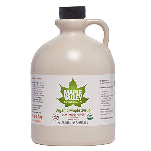 Maple Valley Grade A Dark & Robust (Formerly Grade B) Organic Maple Syrup - 1/2 Gallon (64 Oz) BPA-Free Jug