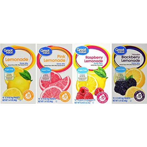 Great Value Low Calorie Sugar-Free Drink Mixes Variety Fruit Flavor (Lemonade Variety, 4-Pack)