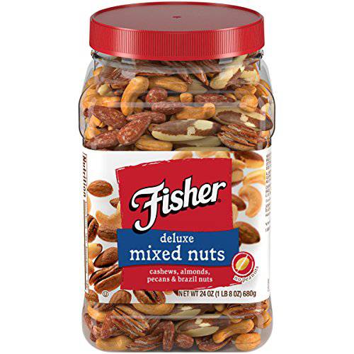 Fisher Snack Deluxe Mixed Nuts, 24 Ounces, Cashews, Almonds, Pecans, Brazil Nuts
