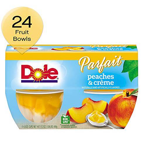Dole Fruit Bowls Peaches & Creme Parfait, Gluten Free Healthy Snack, 4.3 Ounce 4 Count (Pack of 6)