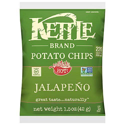 Kettle Brand Potato Chips, Jalapeno Kettle Chips, Snack Bag, 1.5 Oz (Pack of 24)