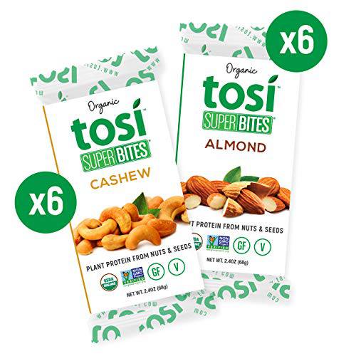Tosi Organic SuperBites Vegan Snacks, 2.4oz (Pack of 12), Gluten Free, Omega 3s, Plant Protein Bars with Flax and Chia Seeds (Best Sellers Variety)