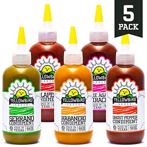 Hot Sauce Variety Pack by Yellowbird - Hot Sauce Gift Set Includes 5 Hot Pepper Sauces - Plant-Based, Gluten Free, Non-GMO - Homegrown in Austin - 9.8 oz (5-Pack)