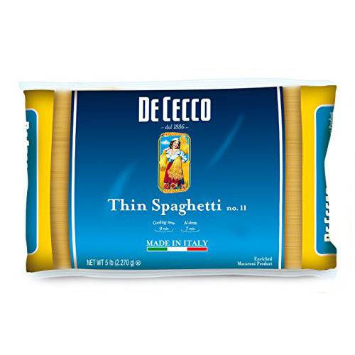 De Cecco Semolina Pasta, Thin Spaghetti No.11, 5 Pound (Pack of 4)