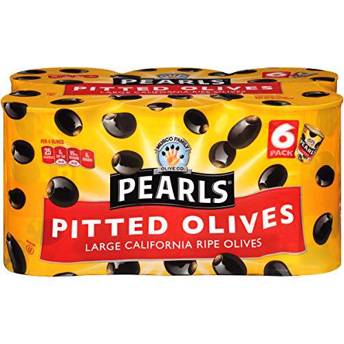 PEARLS, Ripe Pitted, Large Black Olives, 6 oz, Pack of 6