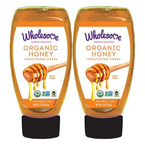 Wholesome Organic Honey, Pesticide Free, Fair Trade, Non GMO & Non Glyphosate, 16 Ounce Squeeze Bottle (Pack of 2)