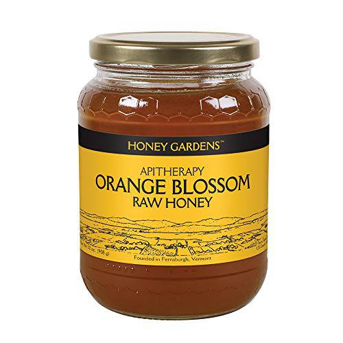 Honey Gardens Apitherapy Raw Honey | 100% Pure | US Grade A, Unpasteurized & Unfiltered (1 lb Jar, Orange Blossom)