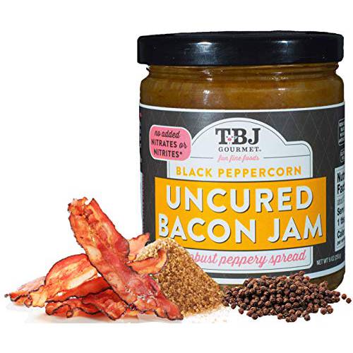 TBJ Gourmet Black Peppercorn Bacon Jam - Original Recipe Bacon Spread - Uses Real Bacon & Black Peppercorn - No Preservatives - Authentic Bacon Jams - 9 Ounces