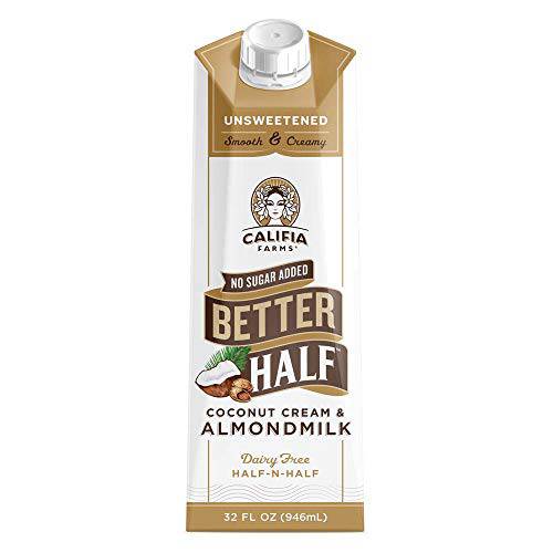 Califia Farms - Unsweetened Better Half, Half and Half Substitute, 32 Oz (Pack of 6), Almond Milk, Coconut Cream, Coffee Creamer, Keto, Shelf Stable, Dairy Free, Plant Based, Vegan