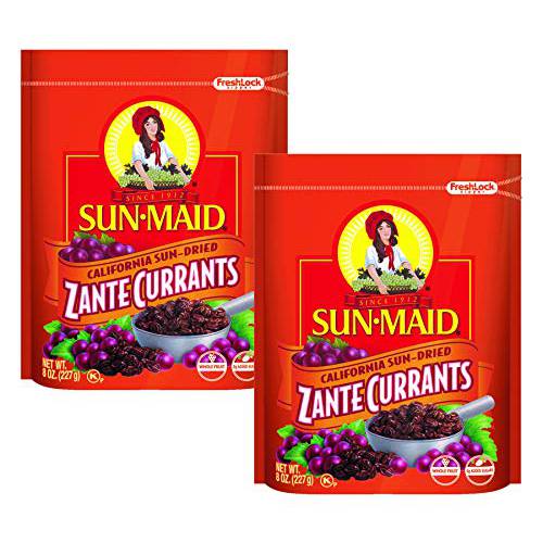 Sun-Maid California Zante Currants Snack 8 Ounce Bags Whole Natural Dried Fruit No Artificial Flavors Non-GMO Vegan And Vegetarian Friendly (Pack of 2)