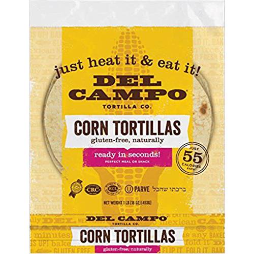 Del Campo Soft Corn Tortillas – 6 Inch Round 1 Lb. Bag. 100% Delicious, Gluten Free and All-Corn Authentic Mexican Food. Many Serving Options: Wraps, Tacos, Quesadillas or Burritos, Kosher. (16ct.)