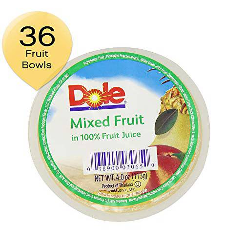 Dole Fruit Bowls Mixed Fruit in 100% Juice, Gluten Free Healthy Snack, 4 Oz, 36 Total Cups