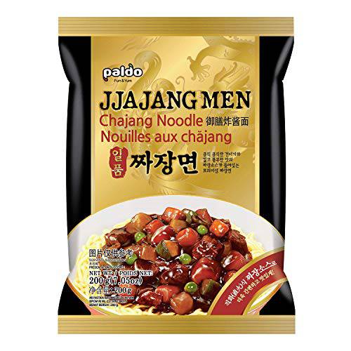Paldo Fun & Yum Ilpoom Jjajangmen Noodles, Pack of 4, Traditional Brothless Chajang Ramen with Savory & Sweet Black Bean Sauce, Oriental Style Korean Ramyun, Soupless K-Food, 200g x 4