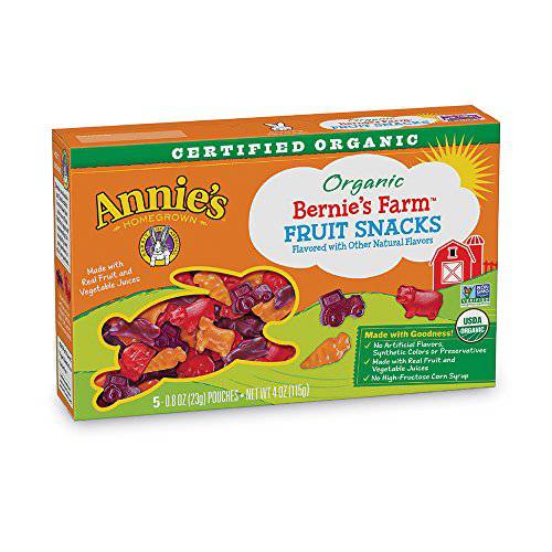 Annie’s Organic Bernie’s Farm Fruit Snacks, Gluten Free, 5 Pouches, 4 oz.