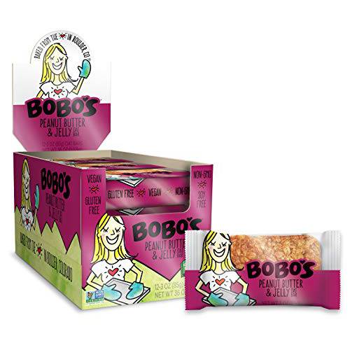 Bobo’s Oat Bars (Peanut Butter and Jelly, 12 Pack of 3 oz Bars) Gluten Free Whole Grain Rolled Oat Bars - Great Tasting Vegan On-The-Go Snack, Made in the USA