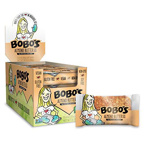 Bobo’s Oat Bars (Almond Butter, 12 Pack of 3 oz Bars) Gluten Free Whole Grain Rolled Oat Bars - Great Tasting Vegan On-The-Go Snack, Made in the USA