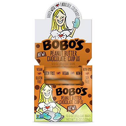 Bobo’s Oat Bars (Peanut Butter Chocolate Chip, 12 Pack of 3 oz Bars) Gluten Free Whole Grain Rolled Oat Bars - Great Tasting Vegan On-The-Go Snack, Made in the USA