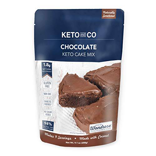 Chocolate Keto Cake Mix by Keto and Co | Just 1.8g Net Carbs Per Serving | Gluten Free, Low Carb, No Added Sugar, Naturally Sweetened | (Chocolate Cake) 9.2 oz. package
