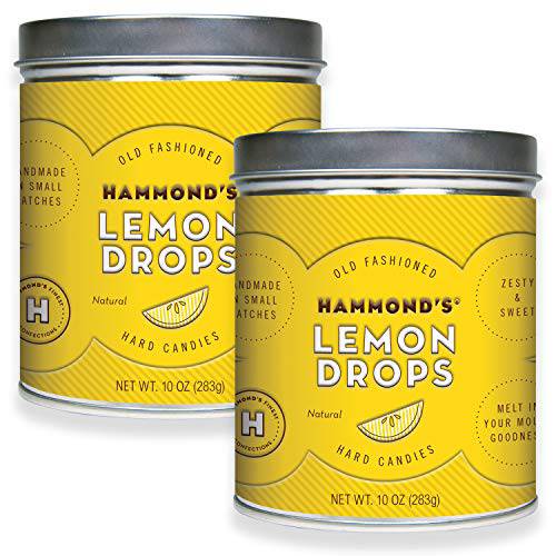 Hammond’s Candies - Old Fashioned Lemon Drops - 2- 10 Ounce Tins, Natural Lemon, Handmade in Small Batches and Frosted in Sugar, Handcrafted in the USA