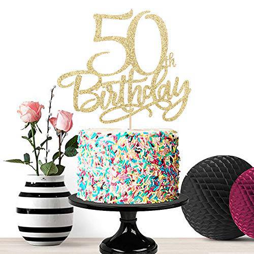 Eiveny Gold happy 50th birthday cake topper,Hello 50, Cheers to 50 Years,50 & Fabulous Party Decoration (50th)