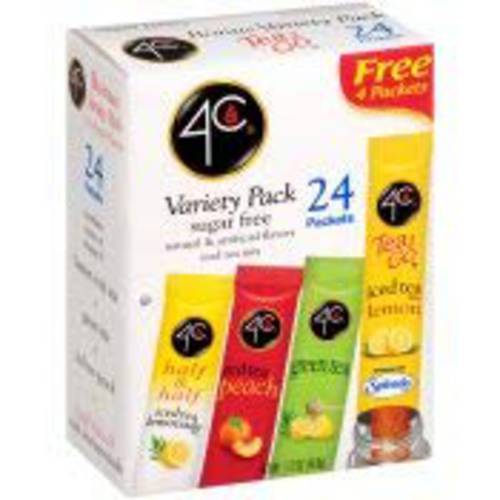 4C Powder Drink Mix Packets, Iced Tea Variety 1 Pack, 24 Count, Singles Stix On the Go, Refreshing Sugar Free Water Flavorings
