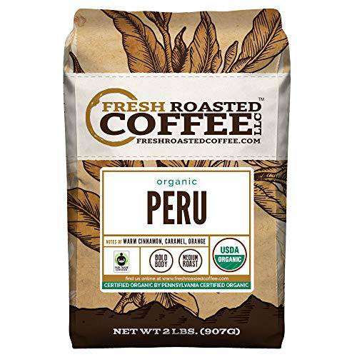 Fresh Roasted Coffee, Organic Peru, 2 lb (32 oz), Medium Roast, Fair Trade Kosher, Whole Bean