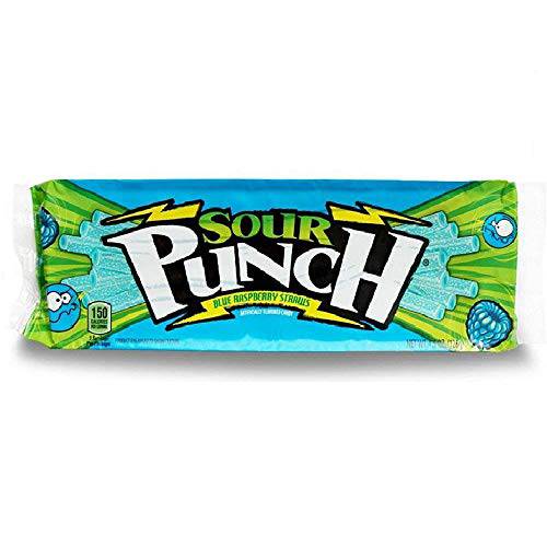Sour Punch Straws, Blue Raspberry Fruity Flavor, Soft & Chewy Candy, 4.5oz Tray (24 Pack)