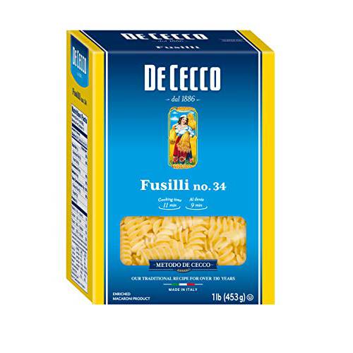 De Cecco Semolina Pasta, Fusilli No.34, 1 Pound (Pack of 5)