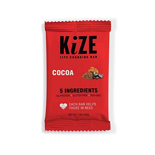 KiZE Bar, Cocoa, 10g Protein, Gluten Free, Non-GMO, 5 Simple Ingredients
