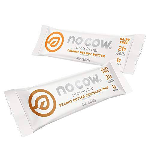 No Cow Protein Bars, Peanut Butter Lovers Pack, 20g Plant Based Vegan Protein, Keto Friendly, Low Sugar, Low Carb, Low Calorie, Gluten Free, Naturally Sweetened, Dairy Free, Non GMO, Kosher, 12 Pack