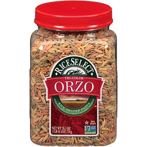 RiceTri-Color Orzo Pasta, Non-GMO, 26.5 oz (Pack of 4 Jars)