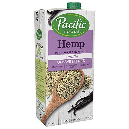 Pacific Foods All Natural 32Oz Boxes Keto Friendly, Unsweetened Hemp - Vanilla, 384 Fl Oz, Pack of 12