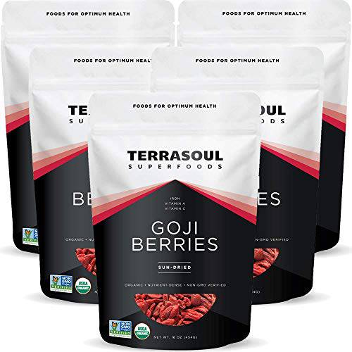 Terrasoul Superfoods Organic Goji Berries, 5 Lbs (5 pack) - Large Size | Chewy Texture | Premium Quality | Lab-Tested