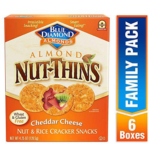 Blue Diamond Almonds Nut Thins Cheddar Cheese Gluten Free Cracker Crisps, 4.25 Oz Boxes (Pack of 6)