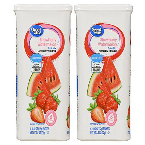 Great Value Strawberry Watermelon Drink Mix, 6 Count, 2.5 Oz (Pack of 2) (2 Pack)
