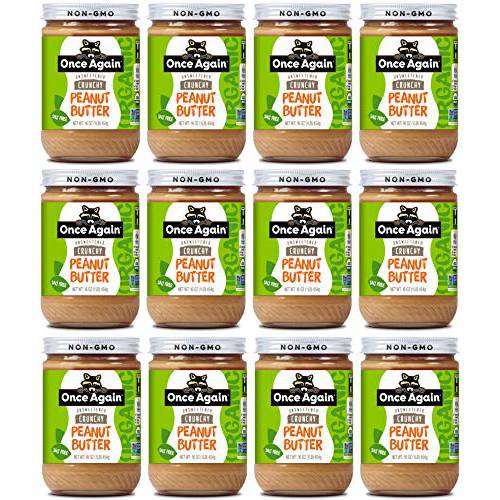 Once Again Organic Crunchy Peanut Butter, 16oz - Salt Free, Unsweetened - USDA Organic, Gluten Free Certified, Vegan, Kosher - Glass Jar - Case of 12