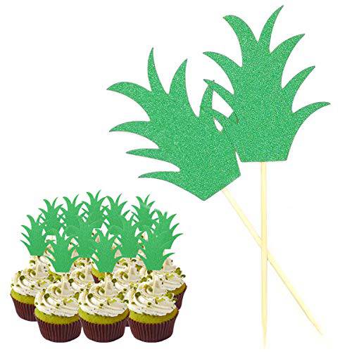 24Pcs Pineapple Cupcake Toppers Glitter Green Pineapple Donut Picks for Tropical Party Summer Party Luau Party Hawaiian Theme Party Birthday Party Cake Food Decoration Wedding Bridal Shower Supplies
