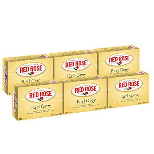 Red Rose Teas Black Tea, 6 Boxes of 50 (300 Tea Bags), Earl Grey